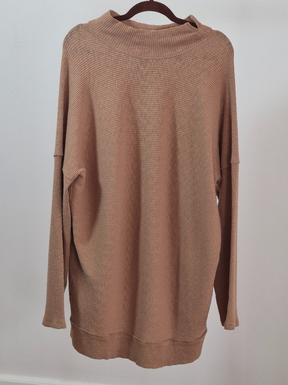 We The Free Sweater Women’s XL Tan Ribbed Mock Neck Oversized Tunic Free People